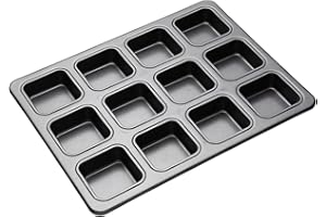 MasterClass KCMCHB69 Brownie Tin with Dividers, PFOA Non Stick Carbon Steel Baking Pan to Make 12 Cakes, 34 x 26 cm, Grey
