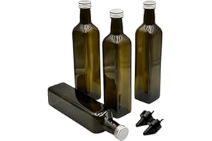 Devitre 4x Ölflasche 500 ml mit 2x Aussgießer aus Kunststoff und Etiketten