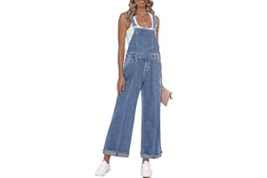 Vetinee Women's Dungarees Loose Casual Wide Leg Baggy Denim Overalls Jumpsuits with Pockets