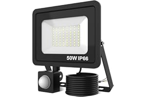 Onalix Projecteur LED Extérieur 50W avec Détecteur de Mouvement, 5000LM, 6000K Blanc Froid Spot, IP66 Étanche Spot Extérieur LED, Économie d'Énergie, pour Jardin, Garage, Patio, Cour, Entrée (Noir)