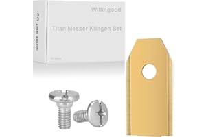 WILLINGOOD 30 szt. zestaw tytanowych noży uniwersalnych do robotów koszących + 30 śrub (3g–0,75 mm), kolor złoty, kompatybilne z Husqvarna Automower, Gardena i innymi markami