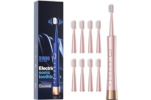 AJELU Sonic Electric Toothbrush for Adults, USB Rechargeable Sonic Toothbrush with 8 Brush Heads, Smart Timer, 5 Modes, 2-Hour Fast Charge Last 30 Days, Pink