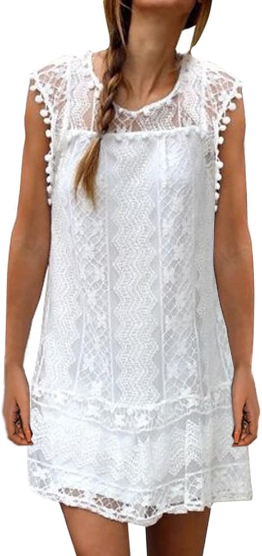 AIYUE Abito Donna Vestiti Estiti Senza Maniche Pizza Bianco Palla Bordado  Allentato Vestito Corte Dress Femminile per Festa Ballo Partito(L) :  Amazon.it: Abbigliamento