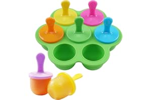 AIXMEET Eisformen Silikon, 7 Mulden Eisformen für Kinder, Formen für Gefrorenen Joghurt Oder Babyfruchtgetränke, BPA frei, Popsicle Formen mit Eisstiele Wiederverwendbar Eisformen Kinder（Grün）