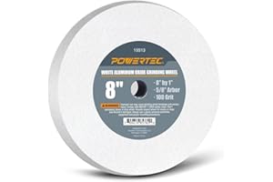 POWERTEC 15513 Bench and Pedestal Grinding Wheels, 8 Inch x 1 Inch, 5/8 Arbor, 100 Grit, White Aluminum Oxide Bench Grinder Wheel for Grinding and Sharpening Cutting Tools