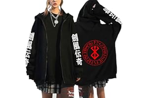 FOSIKE Berserk Manga Guts Herren Zip Up Sweatshirt Schwarz - Japanische Manga Cosplay Hooded Jacket Kapuzenjacke - Anime Hoodie Damen Reißverschluss Oversize Long Sleeve (S-4XL)