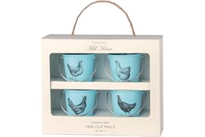 Eddingtons Juego de 4 hueveras metálicas con forma de caldero, nuevas en caja, color crema