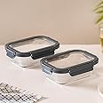 Nestasia Lunch Box Set of 2 | Borosilicate Glass, Microwave Safe & Leak Proof, Freezer-Safe with BPA-Free Safety Lock Airtight Lids for Office (640 ml)