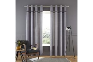 Catherine Lansfield Melville Woven Texture Cotton 66x90 Inch Eyelet Unlined Curtains Two Panels Grey