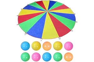 ZGDEIWGF 1 Morceau de Parapluie Arc-en-Ciel et 10 Morceaux de Boules océaniques, Jouets de Parachute pour Enfants, Jouets de Trampoline, matériel pédagogique pour l'éducation préscolaire des Enfants