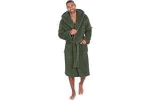 Slumber Hut® Mens Fleece Dressing Gown - Men Sherpa Hooded Bathrobe - Luxury Flannel or Thick Pile Snuggle Fabric Winter Warm - Black Grey Navy Blue - Size Men M L XL 2XL