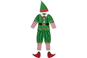 YYDSTYLE Kids Boys Girls Elf Christmas Costume Santa's Helper Costume Xmas Festive Outfit with Elf Hat Shoes Belt Cosplay Outfits