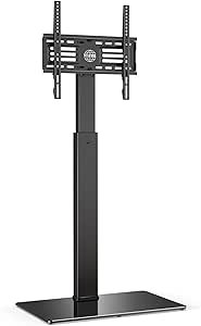 FITUEYES TV Ständer mit gehärtetem GlasbodenTV Standfuß TV Bodenständer höhenverstellbar schwenkbar für 27 bis 55 Zoll Flachbildschirm Aufsatz Möbel Rack TT106001MB