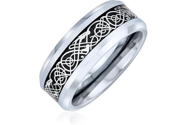 Personnalisez Vos Baguee Mariage En Titane Pour Hommes Pour Femmes Avec Incrustation De Fibre De Carbone Et Nœud Celtique De 8Mm De Large En Bleu, Noir, Doré, Personnalisable.