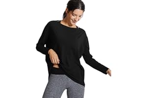 CRZ YOGA Femme Coton Pima Col Rond Confort T-Shirt de Sport Yoga Fitness Athlétique à Manches Longue