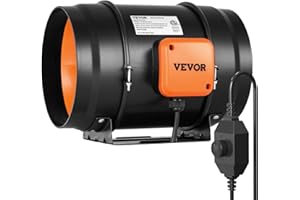 VEVOR Ventilador Silencioso de Conducto en Línea, 303 x 235 x 280 mm 506,2 CFM con Controlador de Velocidad Variable, con Motor de CA para Refuerzo de Refrigeración, Tiendas de Cultivo, Hidroponía