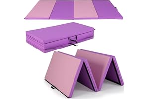 SPOTRAVEL 4-Panel Folding Gymnastics Tumbling Mat, 8FT x 4FT PU Leather Tumbling Mats with 2 Carry Handles, Thick Foam Soft Matt for Yoga, Stretching, Aerobics, Home & Gym