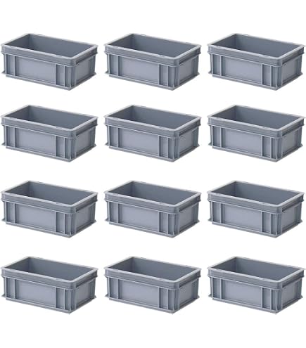 Bac De Stockage Empilable Euro 80x60x12 Cm – Plastique Robuste 45 L, Gris, Avec Poignées, Fabriqué En Allemagne