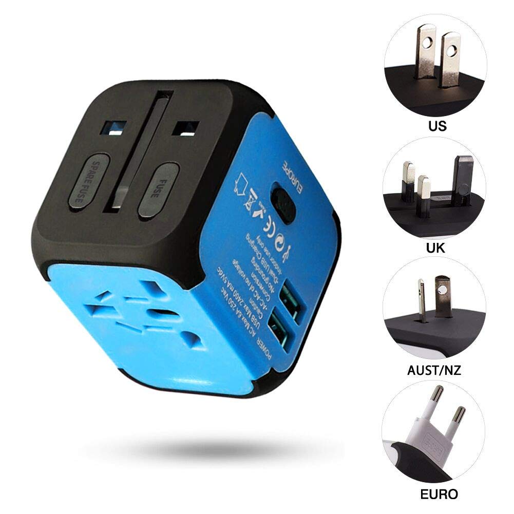 Adattatore da Viaggio con 2 USB 3.0 (US/EU/UK/AU) Adattatore Universale da Viaggio con due fusibile (fusibile di…