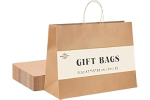 Switory 25 Stk Braun Papiertüten mit Henkel - 41 x 15 x 30 cm Groß Geschenktüten Papiertragetaschen Kraftpapiertüte zum Einkaufen, DIY, Geschäfte, Geburtstag, Party