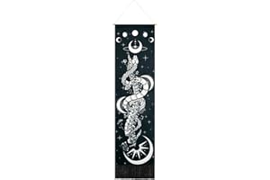 Yugarlibi Schlange Wandteppich Wandbehang Mond Sonne Wandteppiche Skelett Mondphasen Tarot Galaxie Wandtuch Fledermäuse Blumen Wandkunst für Schlafzimmer Wohnzimmer Schlafsaal Schwarz 130x32.5cm