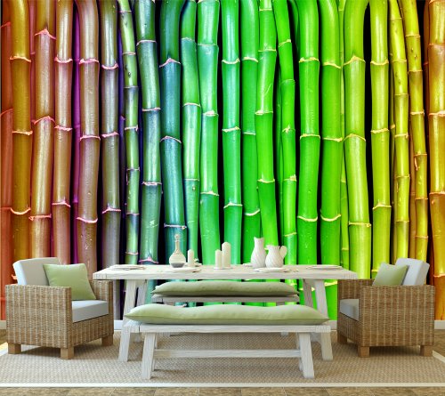 Premium-Vliestapete XXL bunter Bambus Asien Fototapete Premium brilliante Farben Vliestapete | XXL 400 x 280 cm – 8 Bahnen | Papier - 2