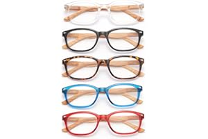 OENEYE Gafas de Lectura para Mujer y Hombre 5 Pack Gafas de Luz Presbicia Bisagras de Resorte Diseño de Grano de Madera Cuadrado anti Luz Azul