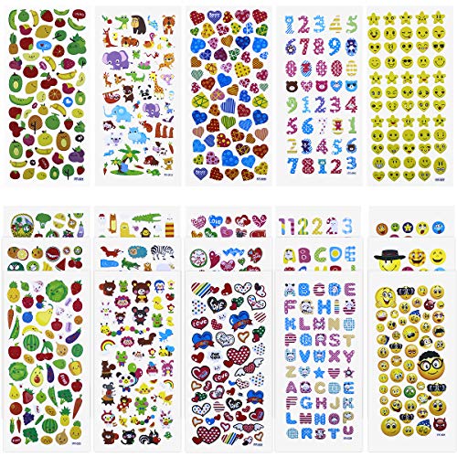 Stickers for Kids 1000+ Kids & Toddlers Paquete de variedades de Pegatinas hinchadas, Pegatinas 3D hinchadas Que Incluyen Letras, números, Mariposas, Peces, Dinosaurios y más