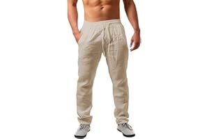 NEMXCE Leinenhose Herren Lang Leichte Sommerhose Herren Loose Fit Freizeithose mit Taschen Kordelzug für Urlaub Strand Yoga Alltag