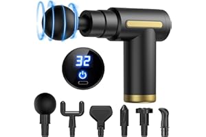 EUJAM Mini-Massagepistole, Massagegerät für tiefe Muskeln, mit 32 einstellbaren Stufen, 6 Massageköpfen und LCD-Display, lindert Schmerzen und Steifheit