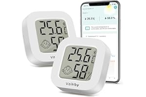 2Pack Room Thermometer Hygrometer Vaikby, Wireless Smart Temperature Humidity Meter Sensor with Remote App Monitor & Data Storage, Hight Accurate Bluetooth Digital Indoor Thermometer for IOS/Android