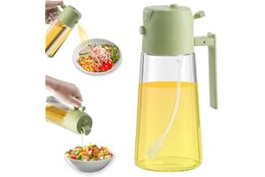 NEWVENPER 2 in 1 Olive Oil Dispenser and Oil Sprayer Premium Glass Oil Bottle with Non-Drip Spout Oil Mister for Cooking, Kitchen, Salad, Barbecue Green 470ML/ 15.8fl.oz