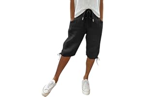 ZGIDDAZ Short Sport Femme Pantalon Court Plage Short Yoga Femme Running Fitness Casual Pantacourt Randonnée Bermuda Femme Grande Taille Été Elastique Coton Et Lin avec Poche Droit Jorts