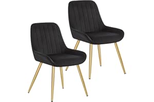 Lestarain Lot de 2 Chaises de Salle à Manger avec Dossier Chaise de Cuisine Rétro Chaise de Salon Assise en Velours et Pieds en Métal,Noir