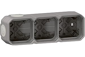 ‎LEGRAND LEGRAND, Plexo New Feuchtraum Aufputzdose 3-fach, Aufputzgehäuse, 4 Membranen, 2 Kabelzugänge, horizontal und vertikal installierbar, Farbe: Grau, 069680L