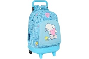 SAFTA Snoopy Love - Mochila Grande con Ruedas, Compacta, Extraíble, Ideal para Niños de Diferentes Edades, Cómoda y Versátil, Calidad y Resistencia, 33x22x45 cm