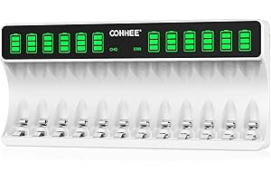 OOHHEE Ładowarka AA AAA, 12 miejsc ładowania z dużym wyświetlaczem LCD, ładowarka do baterii Mignon AA, Micro AAA Ni-MH do wielokrotnego ładowania