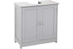 Livhome Bathroom Sink Cabinet Under Basin Unit, Freestanding Organiser With Adjustable Shelf, Modern Storage Cupboard Furniture, Grey 60cm x 30cm x 60cm