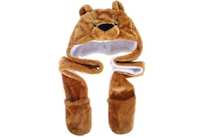 JK Home Kids Teens Hat Gloves Scarf Set Cartoon Fleece 3 in 1 Party Animal Hats Scarf Mitten Gloves with Pockets Warm Plush Hoodie Earflap Beanie