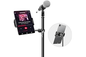 elitehood Metal iPad Holder for Mic Stand, Side Mount Tablet Microphone Stand Holder for Musicians, 360° Swivel Tilt Adjustable Microphone Tablet Mount for iPad, iPhone, More 4-13in Devices - Black