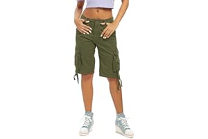 Aeslech Women's Loose Fit Cargo Shorts Cotton Casual Summer Bermuda Shorts with Multi Pockets