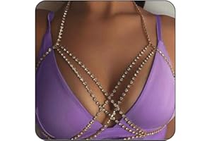 Zookey Reggiseno bikini con strass Catena per il corpo Catena per il petto scintillante in oro Catena per il petto da discoteca in cristallo Gioielli per donne e ragazze