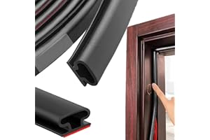 SHUDYEAR 10M Black D-Shape Rubber Weather Stripping Door Seal Strip, Self-Adhesive PVC Sound Proofing Door Frame Seal Draft Excluder, Window Weather Strip Replacement for 2.5-6mm Gap(10M)