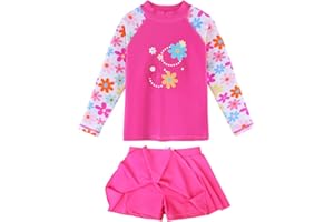 ZNYUNE Kids Girls UPF 50+ UV Sun Protection Rash Guard Swimsuit Long Sleeves Flower Summer Swimming Beach Costume