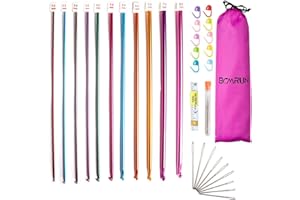 VIDILLO Crochet Hooks Set,11PCS 2mm(B)-8mm(L)Tunisian Afghan Knitting Needle Set Multicolor Aluminum Knitting Needles Tools Set for Beginners with Locking Stitch Makers Large-eye Blunt Needles Measure Tape(A)