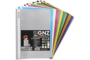 SIGNZ Skoroszyt DIN A4, stabilny, 11 sztuk, 11 kolorów, przezroczysta pokrywa, neutralny pod względem emisji CO2, wyprodukowany z tworzywa sztucznego (PP), FSC Mix 70%, Made in Germany