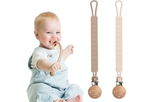 Kireida® 2 sztuki silikonowych łańcuszków na smoczek, faliste linie, zapobiegają wypadaniu smoczka, utrzymują smoczek w czystości, odpowiedni dla dzieci (kolor ziemi, beżowy)