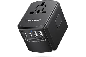LENCENT Universal Travel Power Adapter, International AC Plug Adaptor | 5.6A 3 USB C 2 USB A Ports Wall Charger Worldwide Travel Essentials for UK to EU US Ireland Australia (Type C/G/A/I) Black