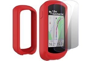 Moorovgi Coque de Protection Silicone +2 Pièces Verre Trempé Compatible avec Garmin Edge Explore 2,Film de Protection écran Protecteur GPS Accessoire Compteur Vélo pour Garmin Edge Explore 2 (Rouge)