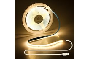 Aclorol USB COB LED Strip Light 4M Warm White Flexible and Cuttable LED Tape Light High Density 320LEDs/M USB Strip Light for Bedroom Kitchen Cabinet Cupboard TV Monitor Display CRI85+ 8mm Width